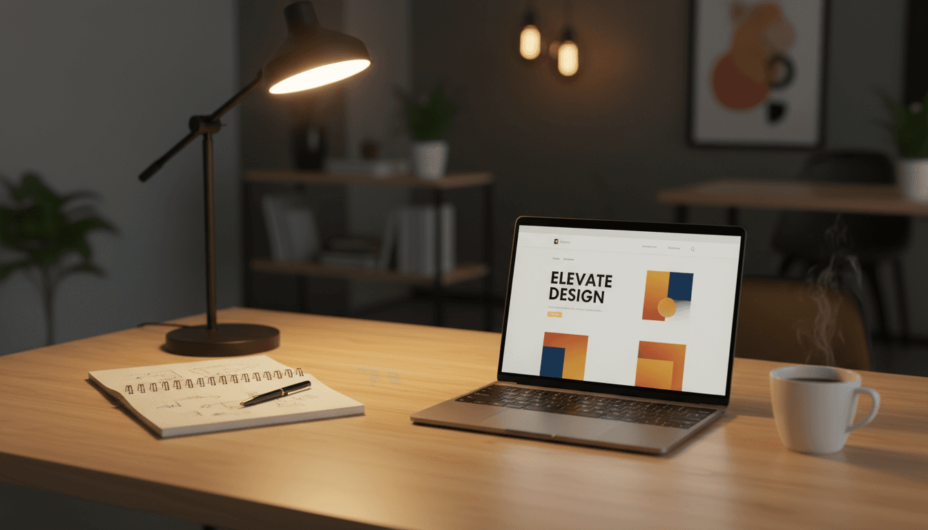 Professional workspace with designer working on website development project